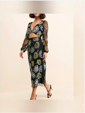Anthropologie Let Me Be Floral Sequins Midi Dress size S